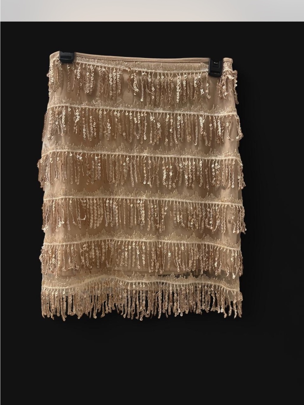 Sequin Fringe Gold/Beige Mini Skirt